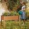 Brown Fir Wood Raised Garden Bed with Liner and Drainage Holes